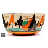 Clarice Cliff - Orange Trees & House - A large octagonal fruit bowl circa 1930, hand painted with