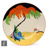 Clarice Cliff - Woodland - A large circular plate circa 1930, transfer printed and painted with a