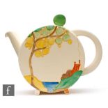 Clarice Cliff - Secrets - A Bon Jour shape teapot and cover circa 1933, hand painted with a stylised