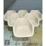 Robin Day - Hille - A set of six oatmeal coloured polypropylene 'Classic Tub' chairs, raised to