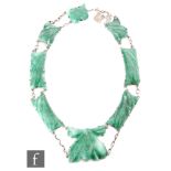 Rogers - An American silver studio necklace, with large central malachite carved in a stylised
