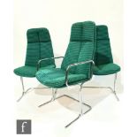 Tim Bates - Pieff Furniture - A set of three green cloth upholstered high back group or dining