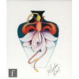 Kerry Goodwin - Moorcroft Pottery - An original watercolour and metallic ink floral vase design,
