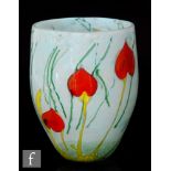 Siddy Langley - A contemporary studio glass vase of ovoid form, decorated with stylised arum