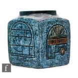 Troika Pottery - A jam or marmalade pot of square form decorated to each side with incised and