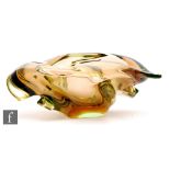 Jaroslav Beranek - Skrdlovice - A 1950s sommerso glass bowl of oval form with a pulled exterior,