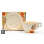 Clarice Cliff - Capri (Orange) - A Biarritz tea cup and saucer circa 1937, hand painted with