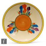 Clarice Cliff - Crocus - A circular plate circa 1932, radially hand painted with Crocus sprays