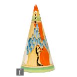 Clarice Cliff - Windbells - A Conical shape sugar sifter circa 1933, hand painted with a stylised