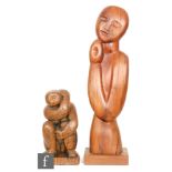 Simon Manby ? Two carved wooden figural sculptures, each signed and dated 1980, 52cm and 23cm