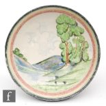 Clarice Cliff - Crayon Scene - Lake & Trees - A pedestal bowl circa 1934, hand decorated to the