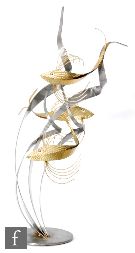 Unknown - A contemporary abstract polished steel and brass sculpture, formed as three stylised