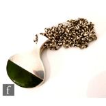 Niels Erik From - A 1970s Danish Sterling silver modernist pendant with a moss agate in a stylised