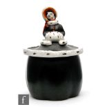 Clarice Cliff - My Lady - A powder bowl and cover circa 1928, modelled as a lady in an ermine