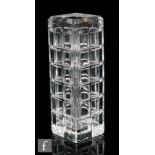 Bengt Edenfalk - Skruf - A post war glass vase of rectangular form, relief moulded with panels of