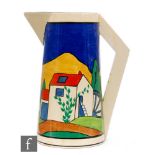 Clarice Cliff - Applique Blue Lugano - A Conical shaped jug circa 1930, hand painted with a stylised