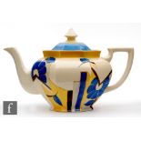 Clarice Cliff - Moonflower (Blue) - A large Athens shape teapot and cover circa 1933, hand painted