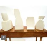George J. Sowden - Driade - A set of four Rockley white glazed ceramic vessels of abstract form,