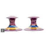 Clarice Cliff - Liberty Stripe - A pair of shape 310 candlesticks circa 1928 with graduated bands of