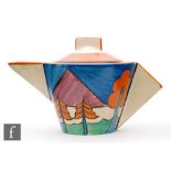 Clarice Cliff - Luxor - A conical shape teapot and cover circa 1930, hand painted with a stylised
