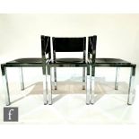 Frank Wardle - Vono - A set of three black plastic side chairs with dished seats over chromium