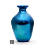 Okra - A later 20th Century glass vase of ovoid form with everted rim, decorated with pulled