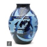 Paul Hilditch - Moorcroft Pottery - A small vase of swollen form decorated in the Blue Lagoon