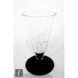 Vicke Lindstrand - Orrefors - A 1930s clear crystal drinking glass of conical form with applied onyx