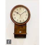 An early 20th Century mahogany cased drop dial wall clock with a single fusee movement,