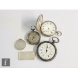 A hallmarked silver full hunter pocket watch, Roman numerals to a white enamelled dial, London 1865,