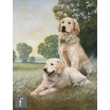 NIGEL HEMMING (B.1957) - 'Arnold and Sylvester' - two golden retrievers, oil on canvas, signed,