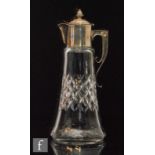 An early 20th Century Stourbridge glass claret jug, with diamond cut tapering cylindrical body