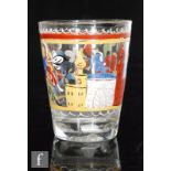 A late 18th Century Bohemian glass tumbler, circa 1780, hand enamelled with buildings and stylised