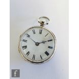 A 19th Century hallmarked silver fusee open faced pocket watch Roman numerals to a white enamelled