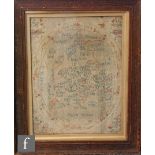 A late 18th Century needlework sampler depicting a map of England within a floral border, dated