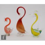 A post war Italian Murano glass figure formed as a stylised swan, in the manner of Archimede Seguso,