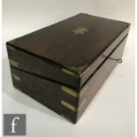 A 19th Century rosewood brass cornered writing slope with fitted interior, height when closed 17.5cm