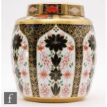 A later 20th Century Royal Crown Derby jar and cover decorated in the Imari 1128 pattern, printed