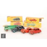 Four Dinky Toys diecast models, comprising 25R (420) Forward Control Lorry in green with red hubs,
