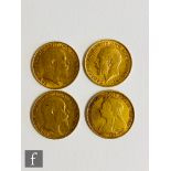 Four half sovereign coins dated 1869, 1905, 1910 and 1911. (4).
