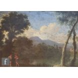 MANNER OF CLAUDE LORRAIN - Figures in an Arcadian landscape, oil on canvas, framed, 30cm x 44cm,