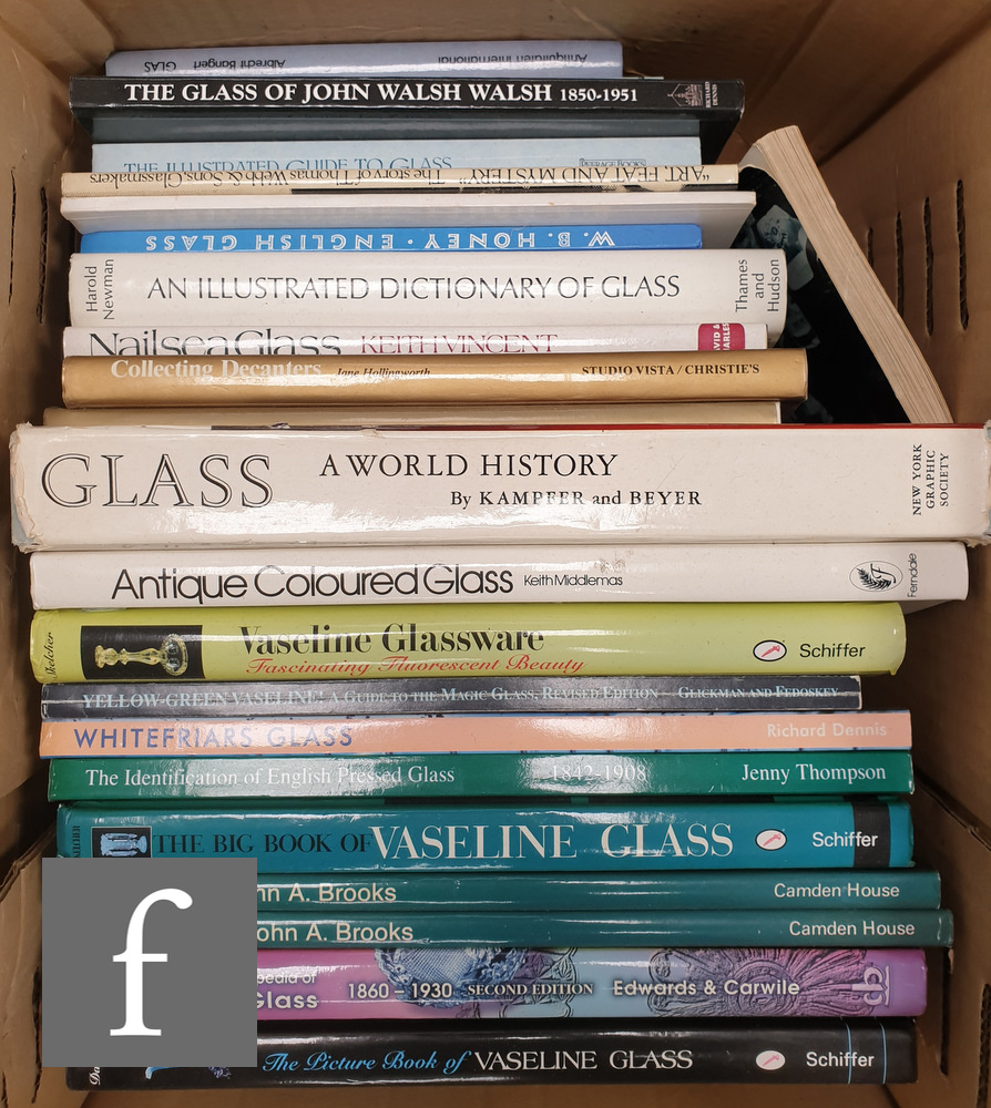 A small collection of glass reference books covering antique and contemporary subjects, various