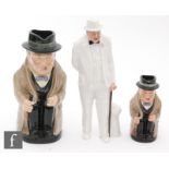 A Royal Doulton model of Sir Winston Churchill HN3057, together with two Royal Doulton character