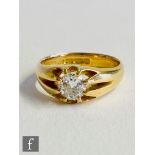 A late 19th Century 18ct hallmarked gentleman's diamond solitaire ring, claw set old cut stones,