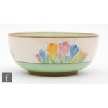 A Clarice Cliff Honeyglaze Spring Crocus Havre bowl, printed Royal Staffordshire mark, diameter 19.