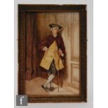 An early 20th Century framed rectangular panel decorated with a hand painted portrait of a gentleman