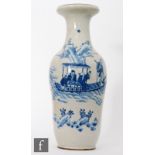 A Chinese blue and white vase, of tapered ovoid form, rising to a slender neck with wide open dish