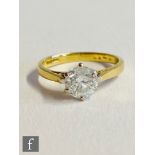 An 18ct diamond solitaire ring, brilliant cut claw set stone weight 1.08ct, colour I/J, clarity I2
