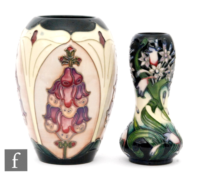 A Moorcroft Pottery vase decorated in the Foxglove pattern designed by Rachel Bishop, height 18cm