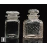 A 19th Century clear glass tea caddy of rectangular form with panel cut shoulders, the body with a